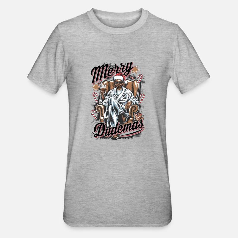Lebowski Joyeux Dudemas ! - T-shirt polycoton Unisexe - gris chiné