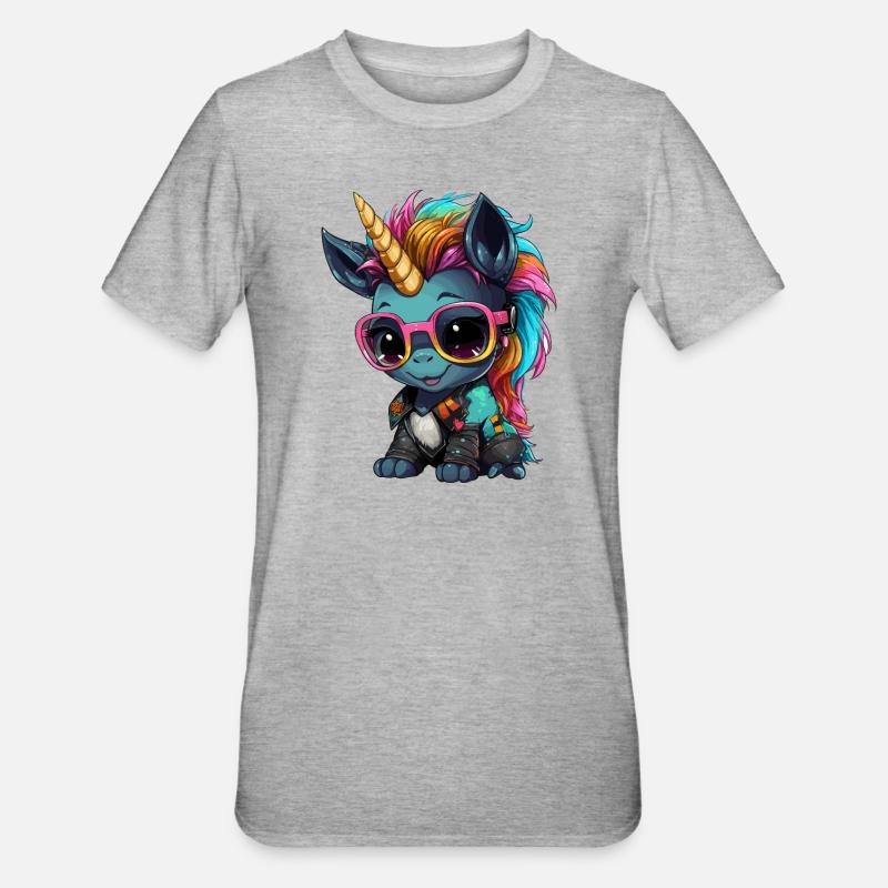 Punker Einhorn Design - Unisex Polycotton T-Shirt - Grau meliert