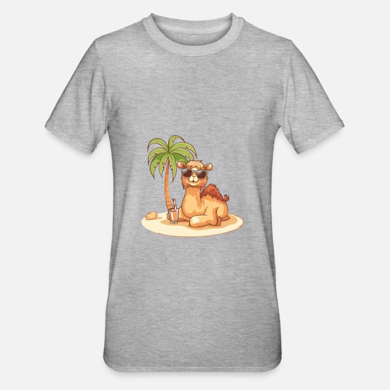 Kamel Sommer Strand Comic - Unisex Polycotton T-Shirt - Grau meliert