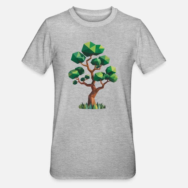 Baum - Cooles Low Poly Logo - Unisex Polycotton T-Shirt - Grau meliert