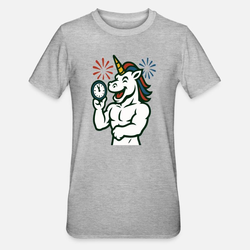 Starkes Einhorn-Zeit-Illustrationsmaskottchen - Unisex Polycotton T-Shirt - Grau meliert