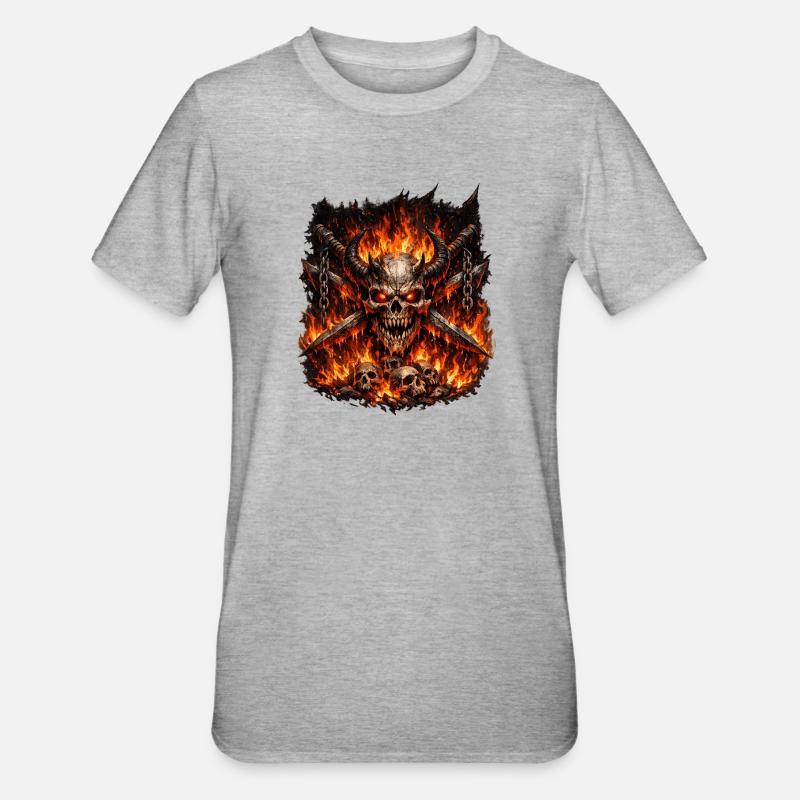 Couronne de Crâne de Feu de l’Enfer - T-shirt polycoton Unisexe - gris chiné