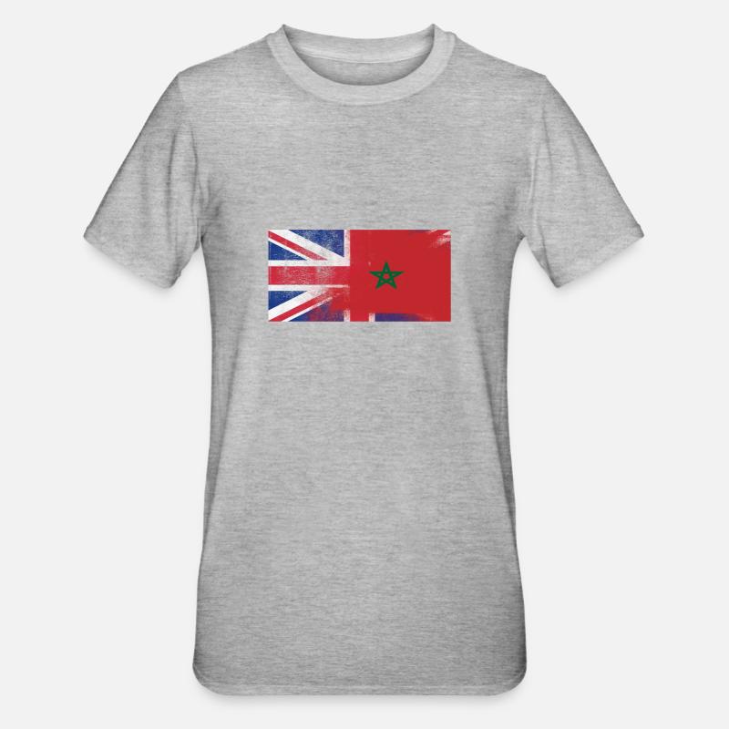 Britannique Maroc Maroc Moitié Royaume-Uni Drapeau - T-shirt polycoton Unisexe - gris chiné