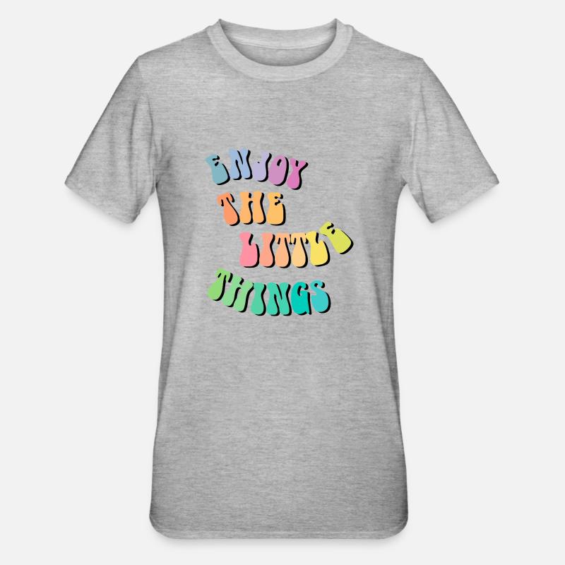 Enjoy little things - Geschenkidee - Geschenk - Unisex Polycotton T-Shirt - Grau meliert