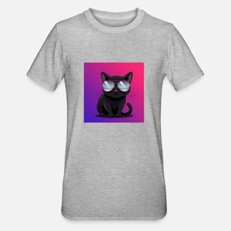 Coole Katze mit Sonnenbrille - Unisex Polycotton T-Shirt - Grau meliert
