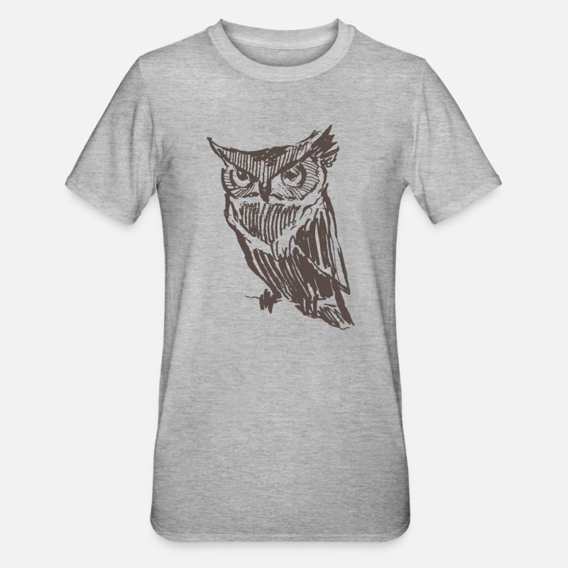 Eule - Unisex Polycotton T-Shirt - Grau meliert