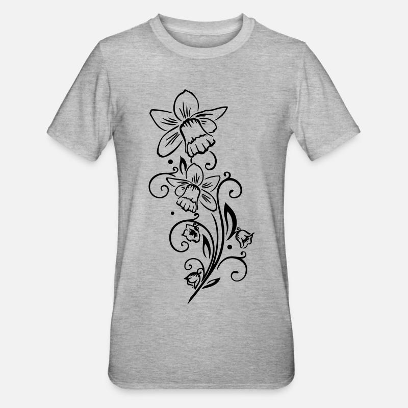 Easter Bells Daffodils Spring - Unisex Polycotton T-Shirt - heather grey