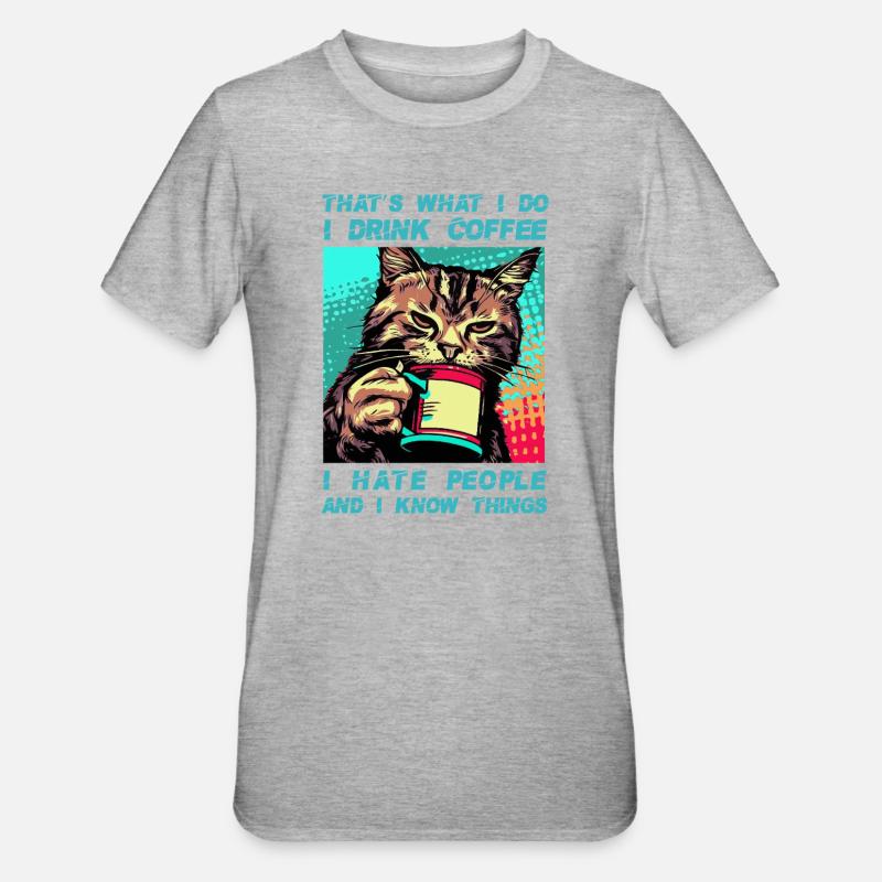 Kaffee mit einer Katze - Unisex Polycotton T-Shirt - Grau meliert