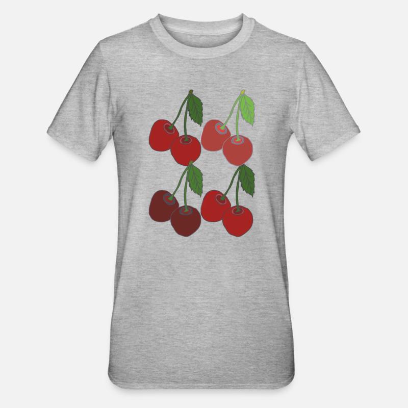 kirschen 4fach - Unisex Polycotton T-Shirt - Grau meliert