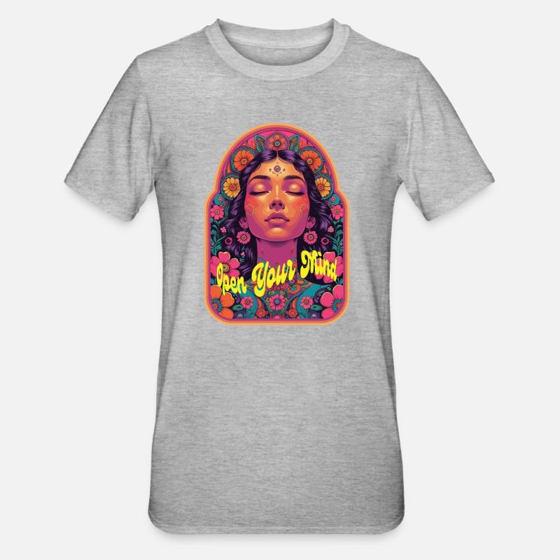 Open Your Mind Psytrance Kandi Bloom - T-shirt polycoton Unisexe - gris chiné