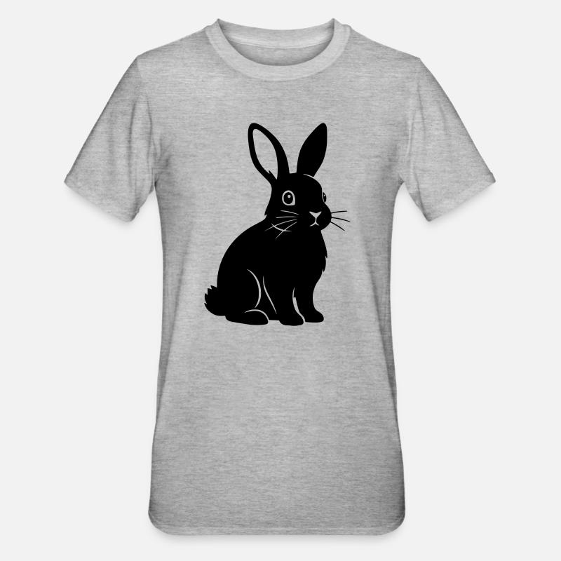 Bunny Rabbit Silhouette Black Vector - Unisex Polycotton T-Shirt - heather grey