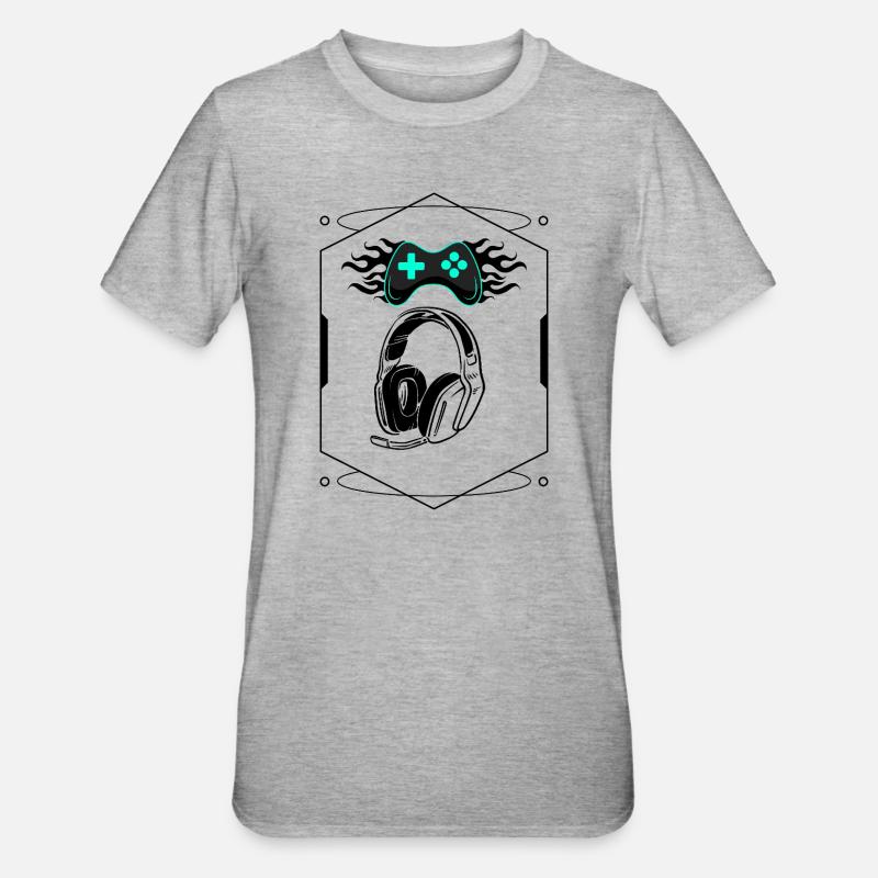 Futuristischer flammender Controller und Gaming-Headset - Unisex Polycotton T-Shirt - Grau meliert