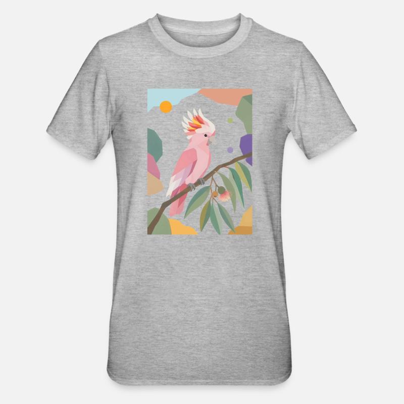 Oiseau perroquet cacatoès rose Design - T-shirt polycoton Unisexe - gris chiné