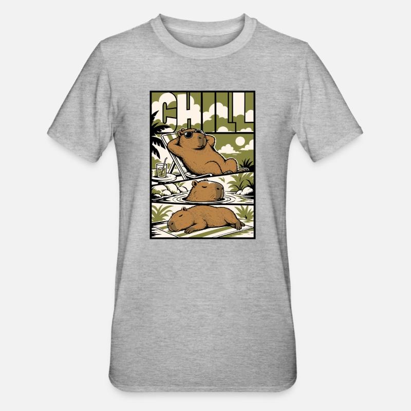 Chill Capybara Relax Design - T-shirt polycoton Unisexe - gris chiné