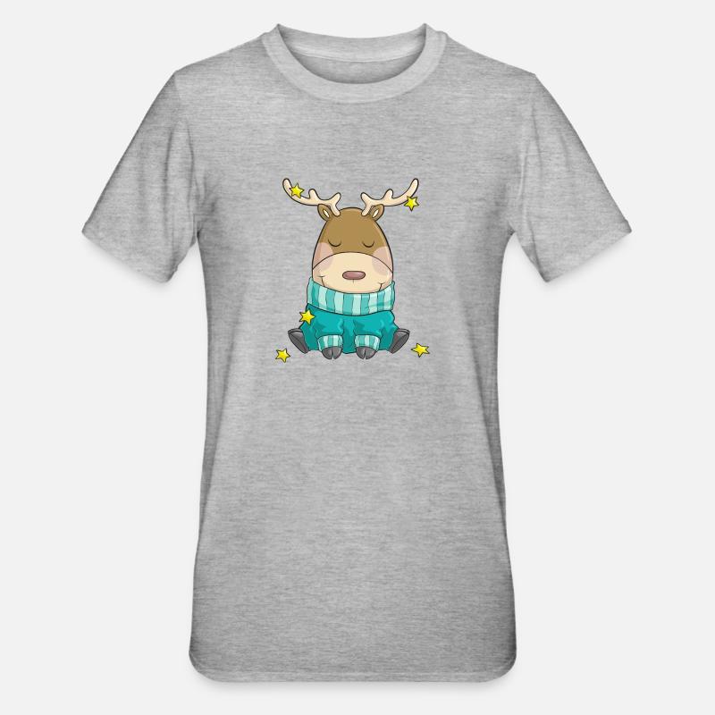 Putziges Weihnachts Rentier Comic - Unisex Polycotton T-Shirt - Grau meliert