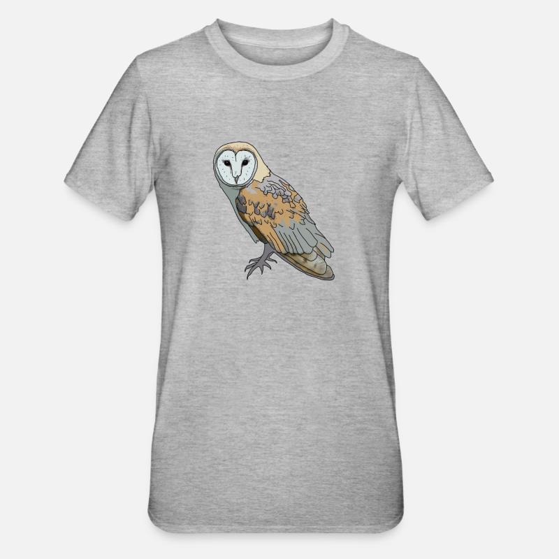Eule - Schleiereule - Unisex Polycotton T-Shirt - Grau meliert