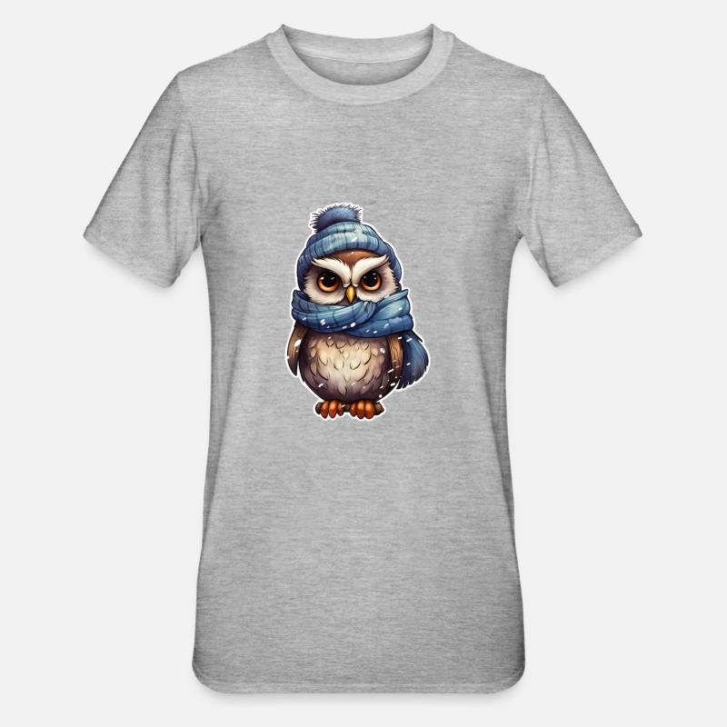 Winter süsse Eule - Unisex Polycotton T-Shirt - Grau meliert