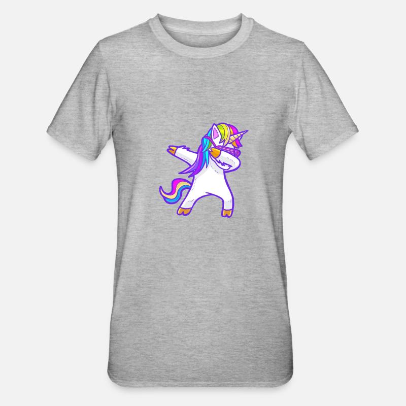 Cooles tupfendes Regenbogen-Einhorn - Unisex Polycotton T-Shirt - Grau meliert