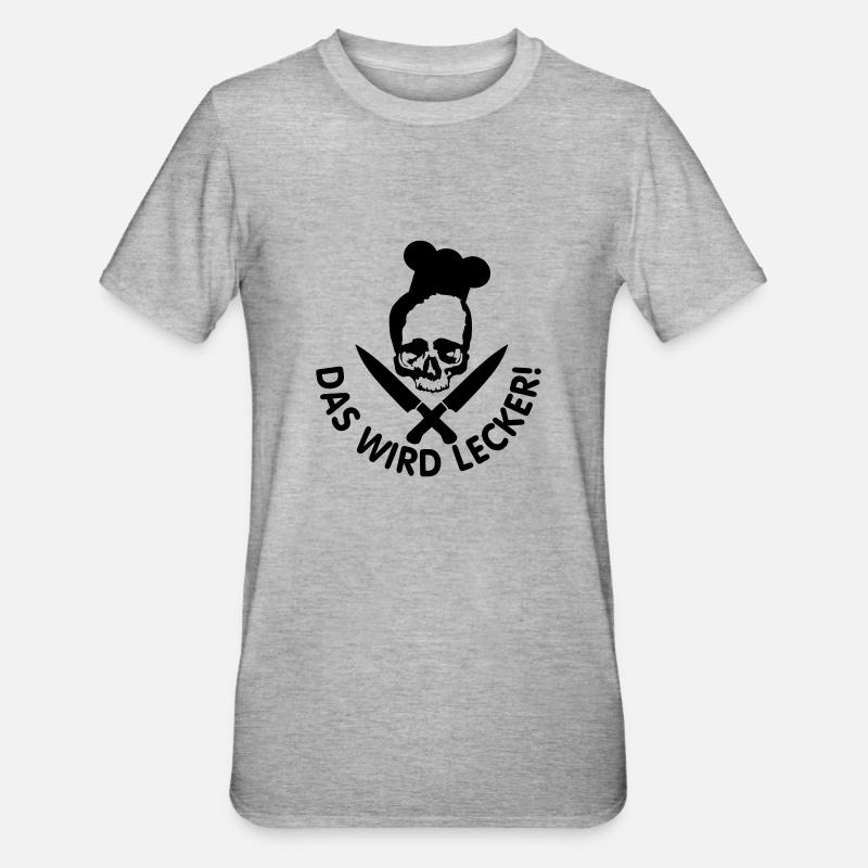 lecker kochen / kochen / lecker / skull - Unisex Polycotton T-Shirt - Grau meliert