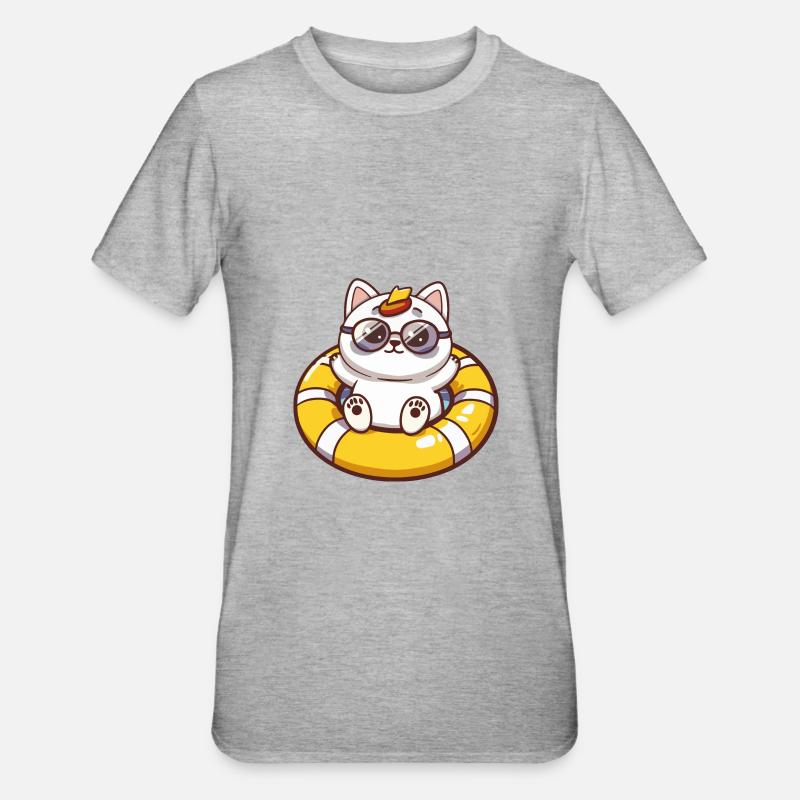 Bande dessinée d’été chat - T-shirt polycoton Unisexe - gris chiné