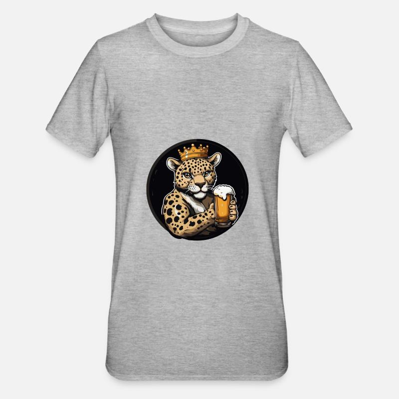 Leopard Bier Comic - Unisex Polycotton T-Shirt - Grau meliert