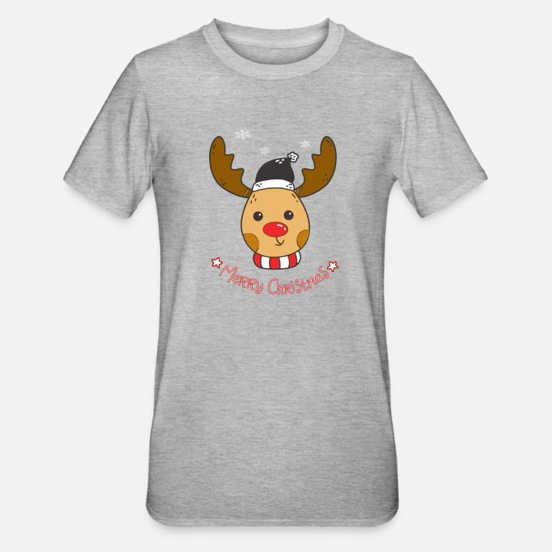 Conception de Noël mignon renne Rudolph - T-shirt polycoton Unisexe - gris chiné