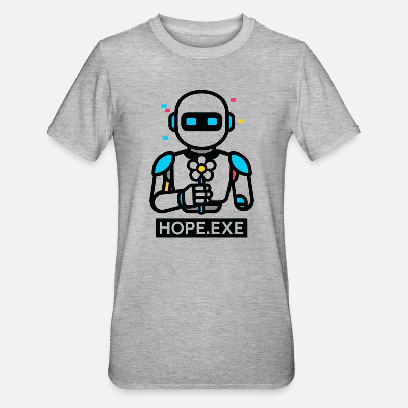 HOPE.EXE – Robot avec fleur - T-shirt polycoton Unisexe - gris chiné