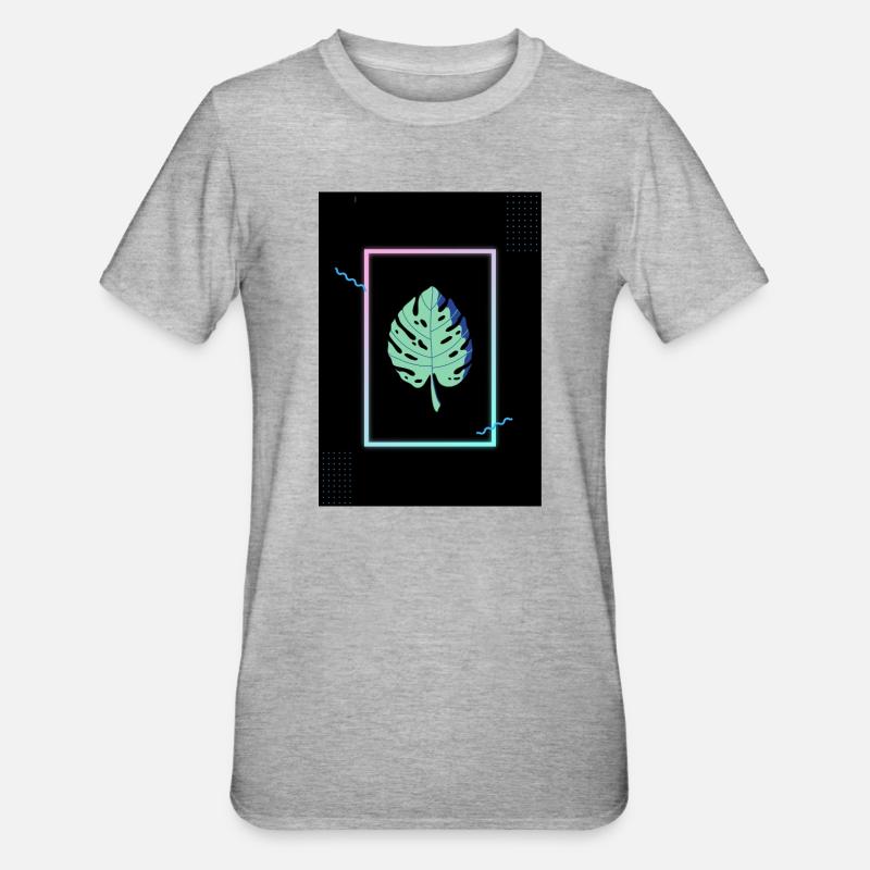 Monstera Neon Frame - Unisex Polycotton T-Shirt - Grau meliert