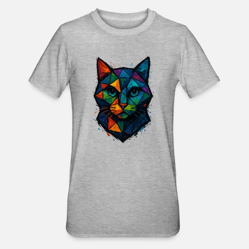 Cat Low Poly – geometrisches Mesh-Polygon-Kunstdesign - Unisex Polycotton T-Shirt - Grau meliert