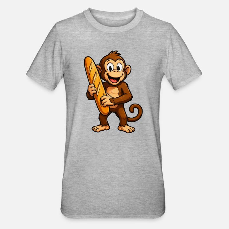 Monkey with baguette - Unisex Polycotton T-Shirt - heather grey