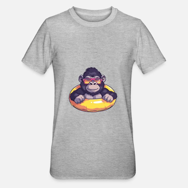 Gorilla Sommer Comic - Unisex Polycotton T-Shirt - Grau meliert