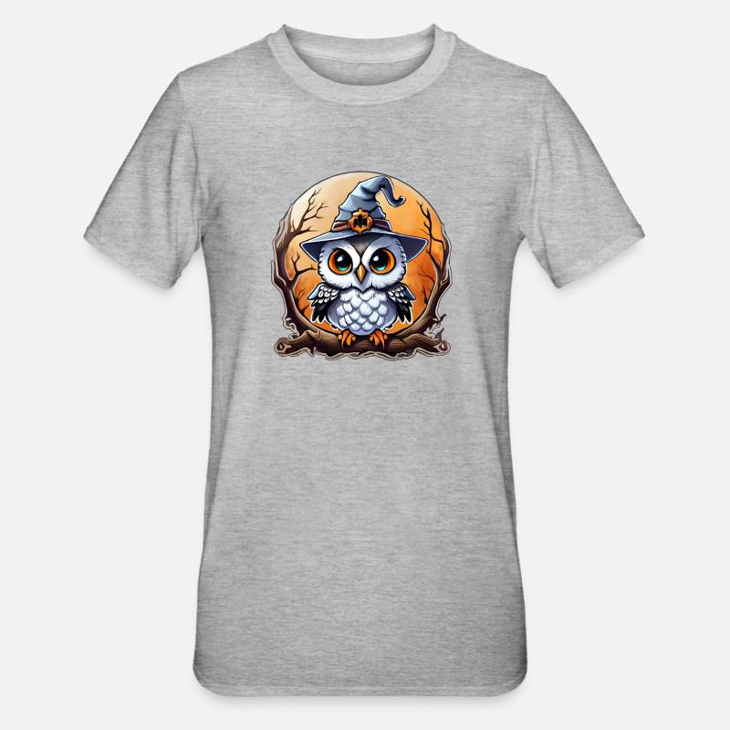 Eulenzauberer Zauberer, Eule und Hut - Unisex Polycotton T-Shirt - Grau meliert