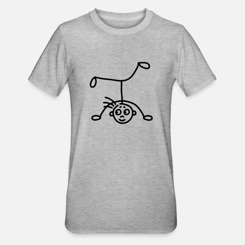 Strichmännchen Kopfstand - Unisex Polycotton T-Shirt - Grau meliert