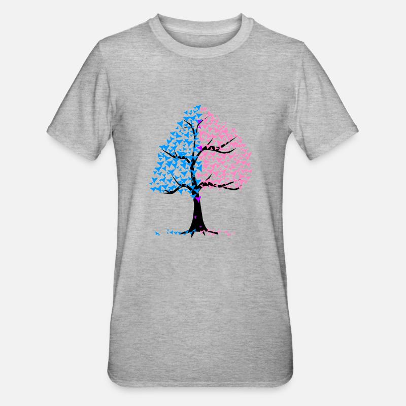Junge Mädchen Herzen Baum - Unisex Polycotton T-Shirt - Grau meliert