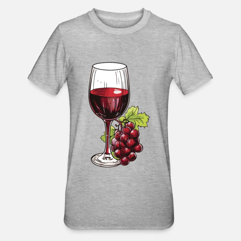 Weinglas Trauben Wein - Unisex Polycotton T-Shirt - Grau meliert