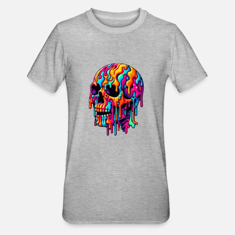 Lebendiger psychedelischer Schädel - Unisex Polycotton T-Shirt - Grau meliert