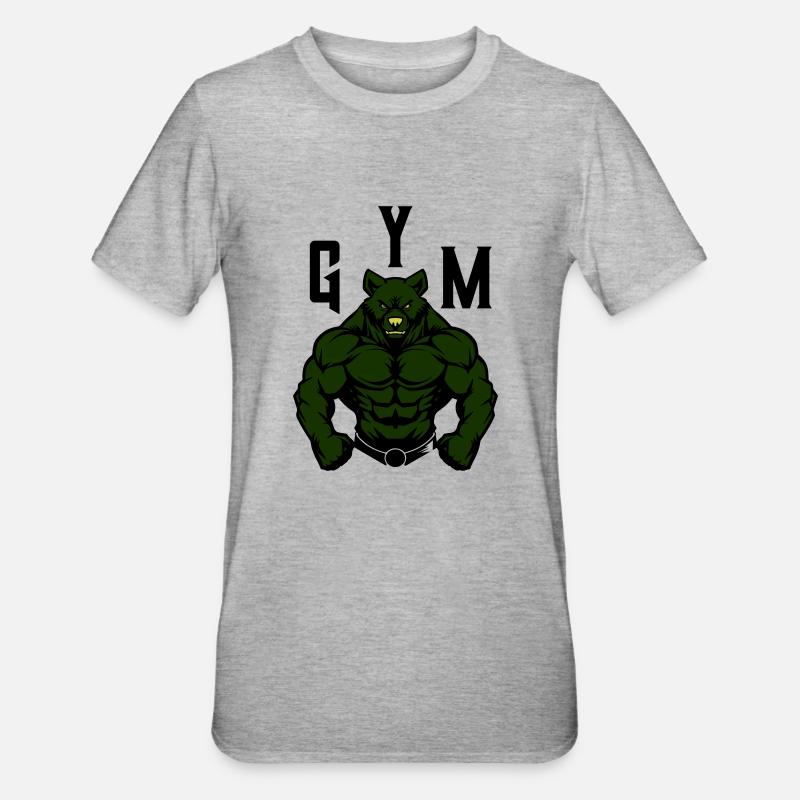 Bear Comic Gym Beast - Unisex Polycotton T-Shirt - heather grey