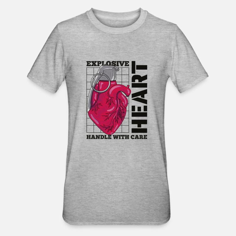 Exploding Heart - Unisex Polycotton T-Shirt - heather grey
