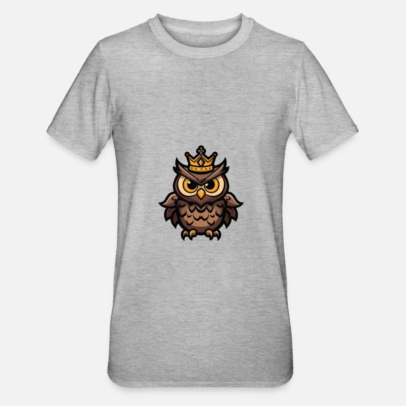 Eule Comic Krone - Unisex Polycotton T-Shirt - Grau meliert
