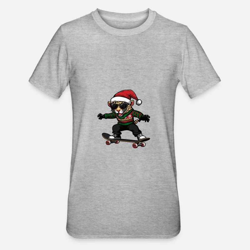 Léopard Noël Drôle - T-shirt polycoton Unisexe - gris chiné