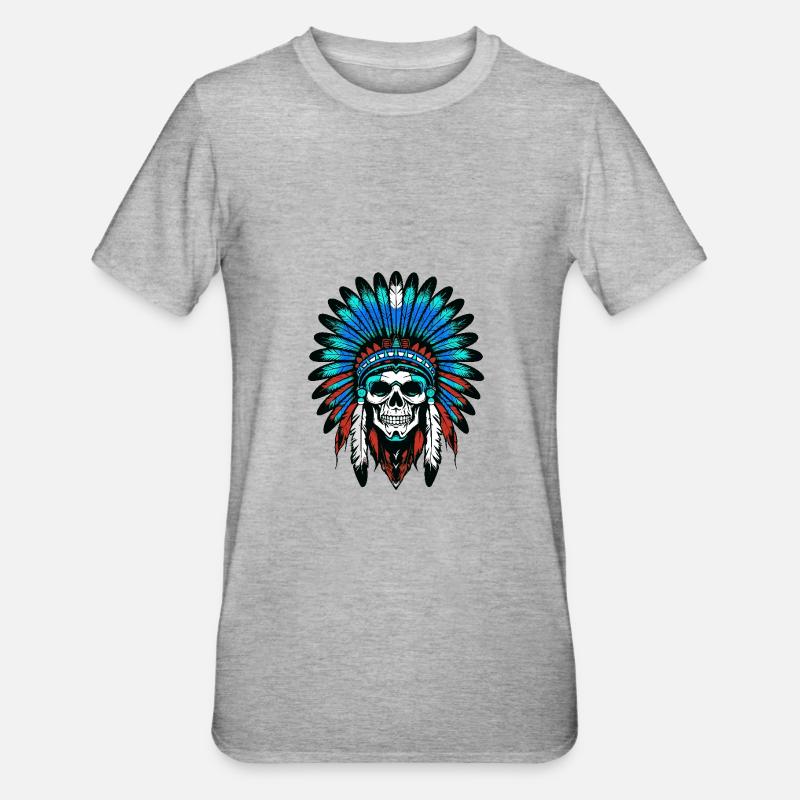 Apache Indianer Häuptling Totenkopf - Unisex Polycotton T-Shirt - Grau meliert