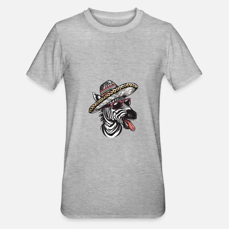 Zebra Comic Funny Sombrero - Unisex Polycotton T-Shirt - heather grey