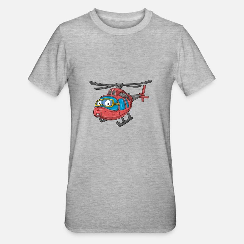 Hélicoptère avec visage - T-shirt polycoton Unisexe - gris chiné