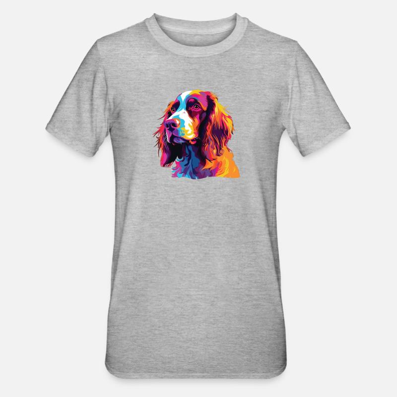 Aquarelle colorée Welsh Springer Spaniel - T-shirt polycoton Unisexe - gris chiné