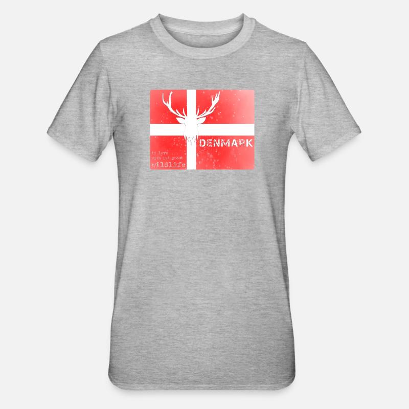 Danemark faune Drapeau Cerf - T-shirt polycoton Unisexe - gris chiné