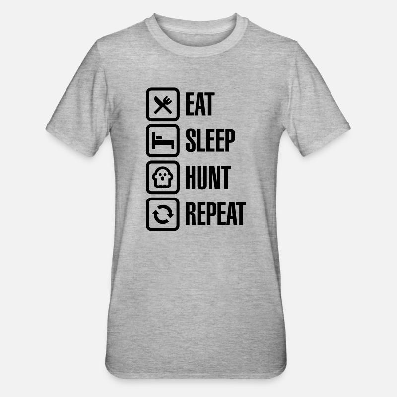 Eat sleep ghost hunt / hunting repeat ghosthunter - Unisex Polycotton T-Shirt - heather grey
