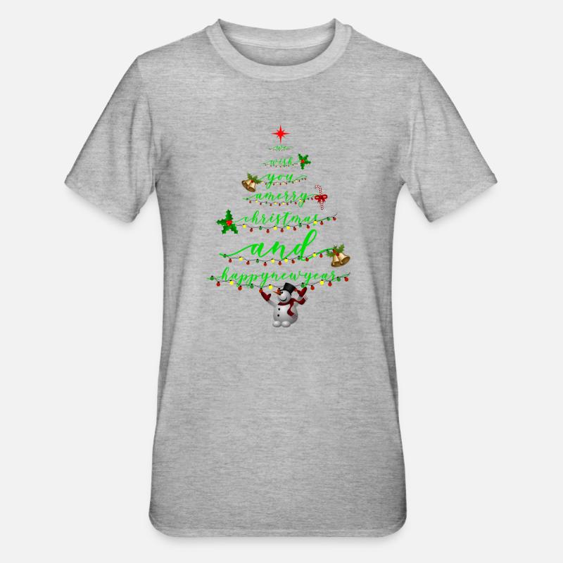 Script Christmas Tree with Snowman - Unisex Polycotton T-Shirt - heather grey