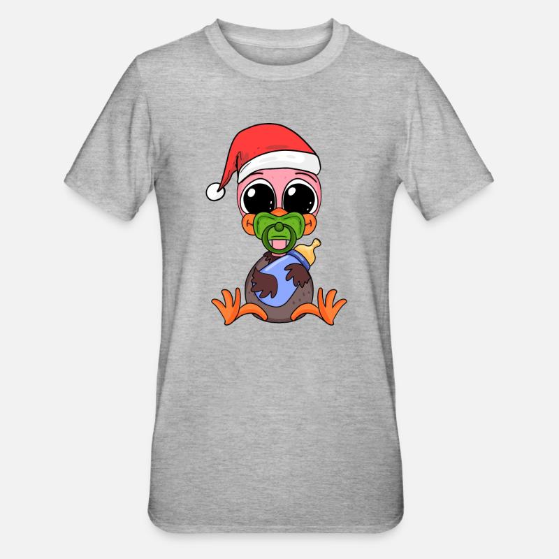 Autruche bébé Noël - T-shirt polycoton Unisexe - gris chiné