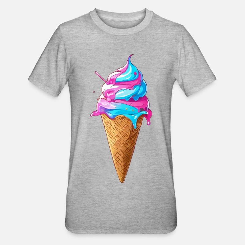 Lecker Eiscreme | Synthwave Eistüte - Unisex Polycotton T-Shirt - Grau meliert