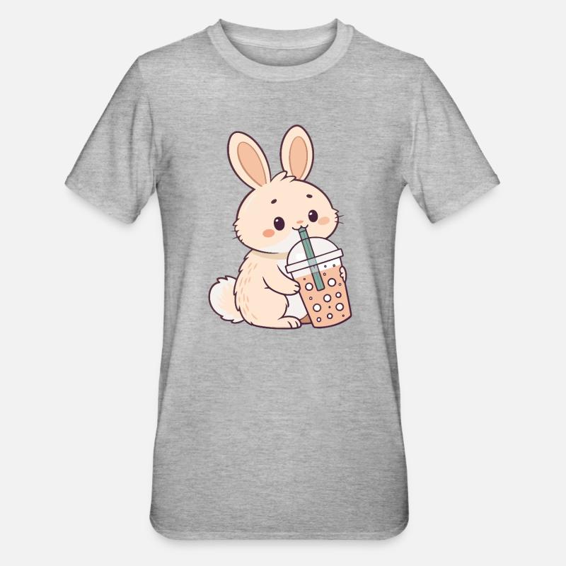 Rabbit Bubble Tea Süßigkeit - Unisex Polycotton T-Shirt - Grau meliert